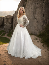 Load image into Gallery viewer, Beaded by Handmade Long Sleeves Wedding Dress with Train
