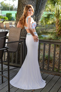 Halter Stone-embellished 2 Pieces white slit Long Prom Dress