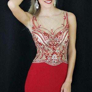 Red / Blue Crystal Beads Top Sweetheart Long Evening Dress with Train