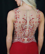 Load image into Gallery viewer, Red / Blue Crystal Beads Top Sweetheart Long Evening Dress with Train

