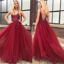 Load image into Gallery viewer, Deep V-neck Beads Long  Prom Dress
